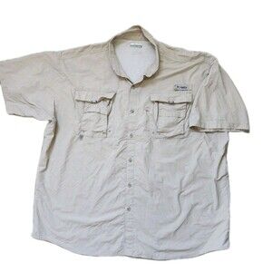 Columbia PFG Omni Shade Fishing Shirt 3XT Big Tall Beige Short Sleeve Button Up